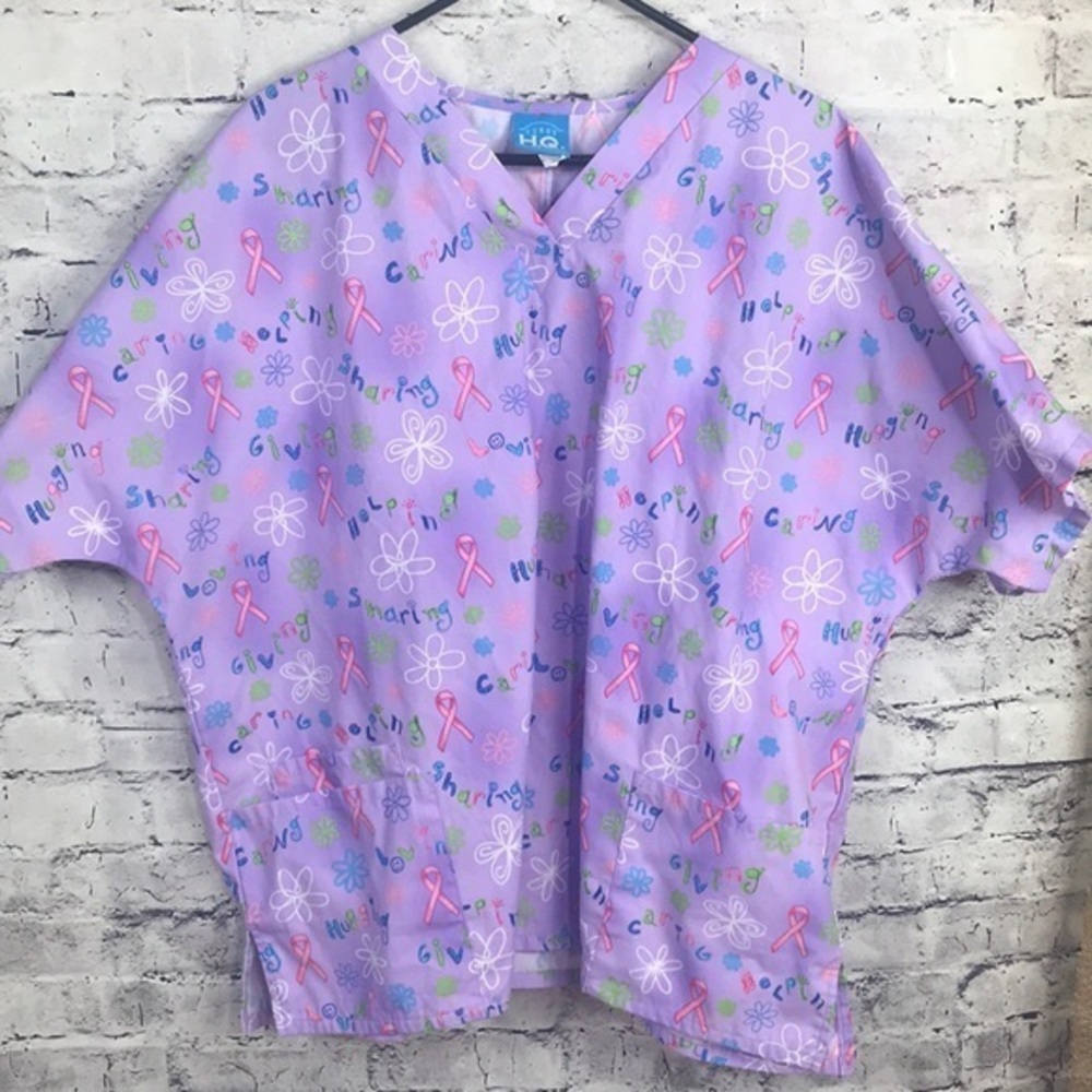 Scrub H. Q. pink ribbon scrub top